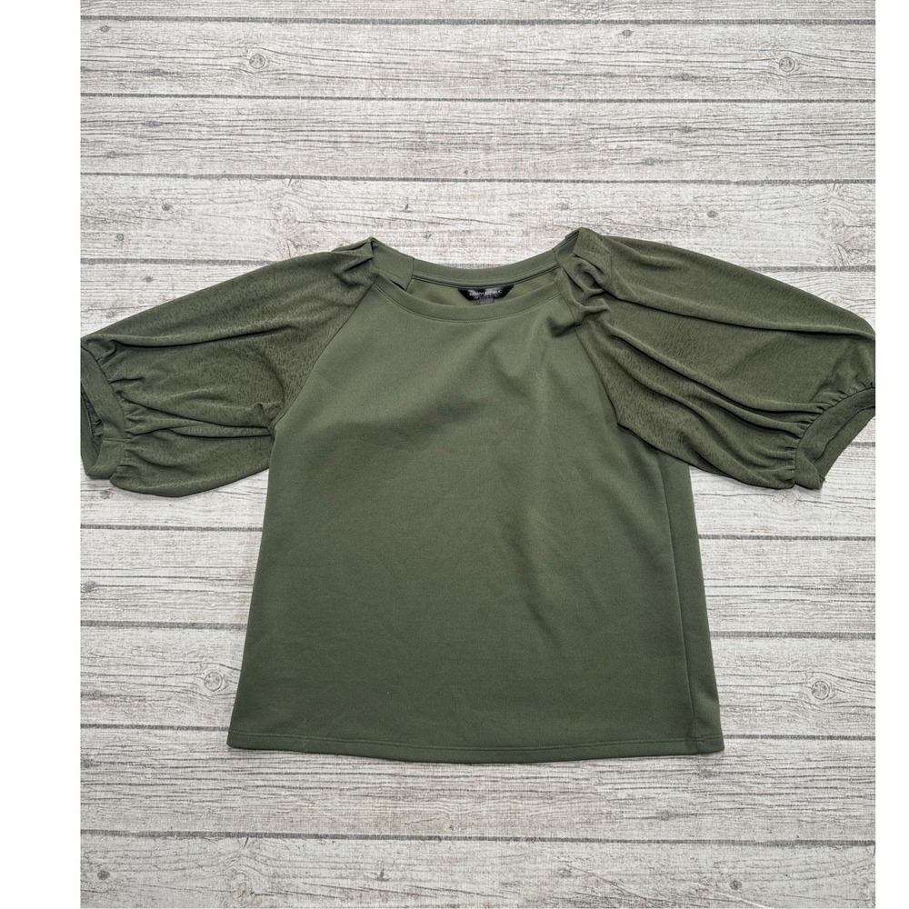 Banana Republic Blouse Women's Small Olive Green Short Puff Sleeve Chic Summer